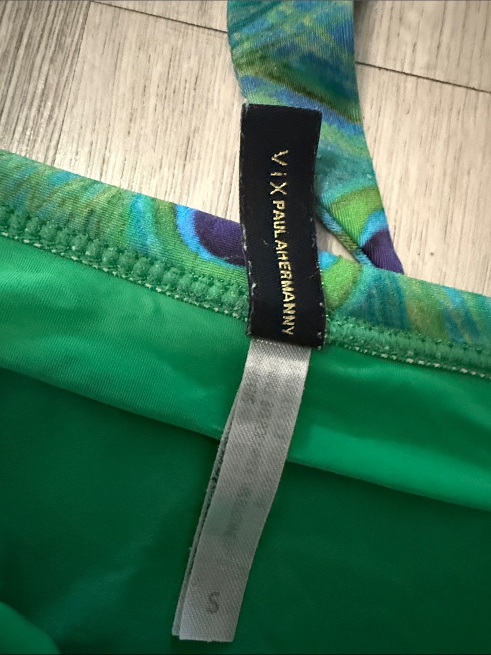 Green Peacock-Print Bandeau Bikini Top and Tie-Side Bottoms - Picture 3 of 5